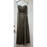 Theia Farren Strapless Gown Dress Pewter Satin Size 4 NWT Flattering MOB Dress Gold Photo 2