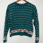 Vintage Cape Isle Knitters Embroidered Floral Sweater Green Ramie Cotton Small Blue Photo 0