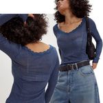 Free People NEW Intimately Big Love Ribbed Long Sleeve Top Blue Dark Academia Sm Photo 0