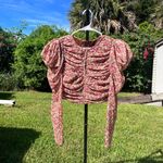 Bardot  Revolve Ruched Ditsy Floral Puff Shoulder Crop Top Blouse Size S Photo 2