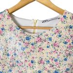 ZARA ‎ Floral Sequin Crop Top Blouse Flutter Sleeves Cream Pink Blue, Size Medium Photo 2