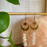Boutique Vintage Bohemian Celestial Sun Moon Rose Quartz Gold Drop Earrings Photo 2