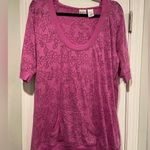 Bold Spirit Size XL Pink Semi Sheer Rose Floral Short Sleeve Pullover Hoodie Top Photo 0