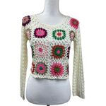 Debut  Women’s Crochet Multi Colored Bohemian Festival Cropped Blouse Size XS Photo 1