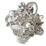 Vintage Made In Canada NWT Silver Tone Flower Basket Bouquet Brooch Pin Photo 2
