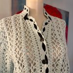 Vintage Anthropologie M One Girl Who Sweater Blue Crochet Knit Fringe Cardigan Black Size M Photo 1