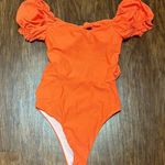 One Piece Orange Puff Sleeve  Swimsuit Photo 3