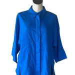 ZARA NWT Linen Blend Relax Fit Button Down Shirt Cobalt Blue Small Oversized Photo 1