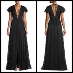 Aidan Mattox 💕💕 Plunging V-Neck Flutter Sleeve Gown Black Burnout Floral 8 NWT Photo 2
