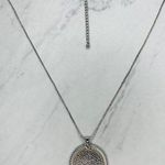 Chico's Silver Tone Box Chain with Hammered Metal Rhinestone Pendant Necklace Photo 0