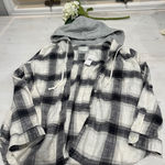 American Eagle American Eagle Plaid Flannel Button Up Hoodie Shirt Medium Black White Gray Photo 0
