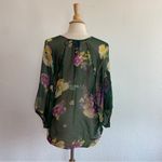 Language Green Sheer 100% Silk Floral Blouse Photo 4