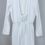 Stone Cold Fox  White Tie Front Plunge Jumpsuit Long Sleeve Wide Bell Leg M L Photo 6