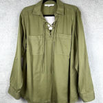 Marc New York  Top Womens 1X Green Blouse‎ Lace Up Roll Tab Office Minimalist Photo 0