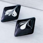 Vintage Clip On Earrings Statement Black & Cream Diamond Shape Photo 1