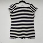 Lafayette 148 Blue & White Striped Wide Neck Cap Sleeve Blouse Womens M Shirt Size M Photo 6