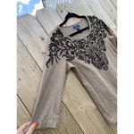 Karen Scott  petite medium Khaki‎ Beige Black Beads Pullover Sweater fairy top Photo 2