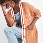 Aerie Varsity Oversize Letterman Knit Cardigan Orange Pocket Sweater Size S/P Photo 0