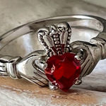Sterling Silver Claddagh Ring with Garnet Heart Stone Photo 0