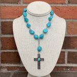 Cross Lariat Necklace with Faux Turquoise Blue Photo 1