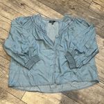 Nicole Miller 1X / XL Light Blue Denim Look Button Up Blouse Long Sleeves Photo 0