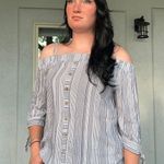 Iz Byer Stripped Off The Shoulder Long Sleeve Shirt Photo 0