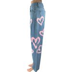 Colorful Natalie Blue Pink Hearts High Waisted Baggy Wide Leg Denim Jeans Size L Size L Photo 1