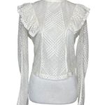 H&M Women's White Lace Ruffled Long Slit Sleeve Button Up Back Mock Neck 10 Photo 0