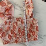 Lulus Womens Floral Smocked Crop Top Small Dusty Pink Gold Metallic Ruffle NEW Photo 9
