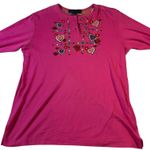 Karen Scott Pink Floral Hearts Embroidered Long Sleeve Top Women's Medium Y2K Photo 0