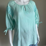 Vintage Sea Glass Blue Peasant Top Blouse Crotchet Lace Size M Size M Photo 0