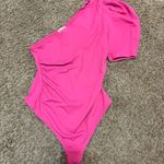 Free People Somethin Bout You Bright Pink Puff Sleeve One-Shoulder Bodysuit Photo 1