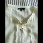 Ellen Tracy Tops Women L Linen White Lace Up Classic top Photo 1