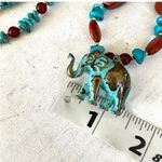 Brass elephant pendant necklace with carnelian, turquoise and red jasper beads Photo 9