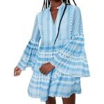 Tuckernuck Hyacinth House Blaine Mini Dress Blue White Bell Sleeve Boho Chic Size Small Photo 1