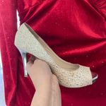 Audrey Brooke Silver Glittery Rhinestone Open Toe Textured Heels  8 Photo 4