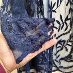 Nina Leonard  Floral Embroidered Mesh 3/4 Sleeves Open Duster Cardigan Large Photo 7