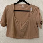 SKIMS NWT  3/4 Button Down Henley Short Sleeve Crop Top Ochre Color Size 4X Photo 2