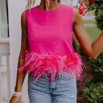 La’ rose La' Rose Hot Pink Feather Hem Trim Sleeveless Top Size Large NWOT Photo 0