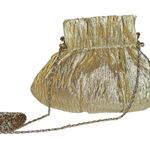 Vintage 80s Vanessa Metallic Gold Purse Long Chain Kiss Lock Evening Puff Pouch Photo 0