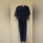 Marchesa Notte Formal Beaded Sequin Column Evening Gown with Removable Cape Blue Size 6 Photo 4