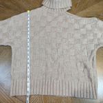 STAUD  Rockey Turtleneck Sweater Checkered Shoulder Cutout Frappe Tan Size Small Photo 9
