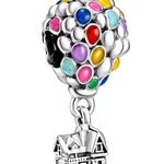 Hot Air Balloon House Pendant Colorful Cartoon 925 Silver Charm Photo 0