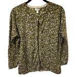 Garnet Hill NEW Signature Eco Merino Cardigan Sweater S Green Leopard Photo 0