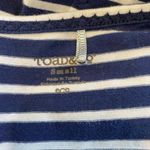 Toad & Co Muse Dress S Midi Stripe Navy Blue White Scrunch Ruche Tie Side V-Neck Photo 8