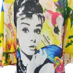 Women's Multicolor Audrey Hepburn Comics Knit Half Sleeve Sweater Top Size 3 Yellow Photo 2