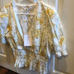 WAYF  yellow floral smocked blouse crop top NWT Photo 4
