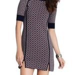 Juicy Couture Geo Knit Dress Front Slits Short Sleeve Mini Navy Pink Size Medium Photo 0