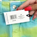 We Wore What  Tie Dye Green And Blue High Rise Raw Hem Flare Bell Shorts Photo 4