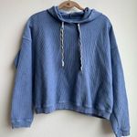 Aerie New Love Corded Cropped Hoodie Sweatshirt Size Small Blue ribbed Oversized Photo 1